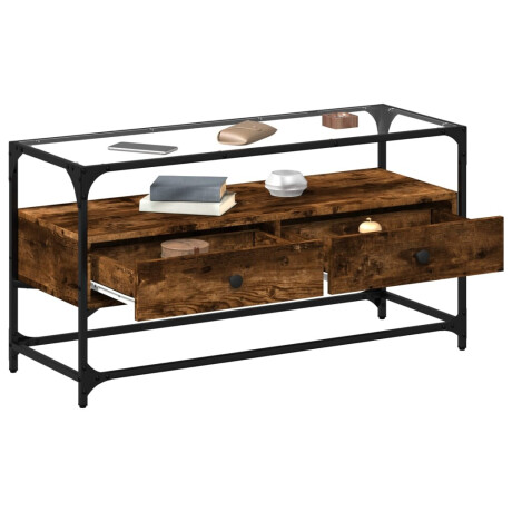 vidaXL Tv-meubel met glazen blad 98x35x51 cm hout gerookt eikenkleurig afbeelding3 - 1