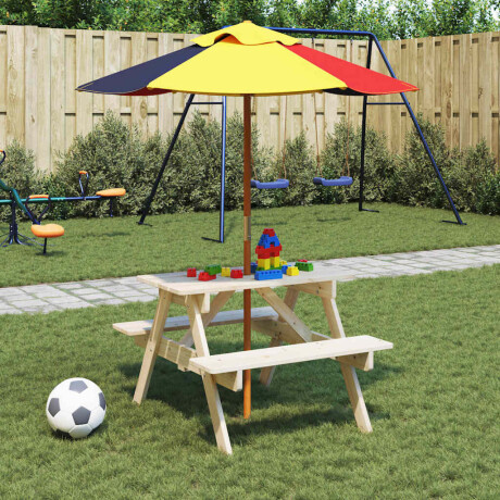 vidaXL Picknicktafel voor 4 kinderen met parasolgat massief vurenhout afbeelding3 - 1
