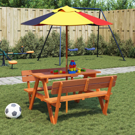 vidaXL Picknicktafel voor 4 kinderen met parasolgat massief vurenhout afbeelding3 - 1