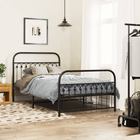 vidaXL Bedframe met hoofd- en voeteneinde metaal zwart 107x203 cm afbeelding3 - 1