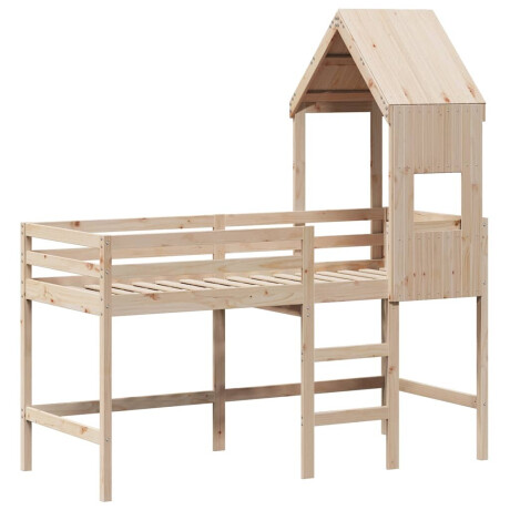 vidaXL Halfhoogslaper met ladder en bedhuis grenenhout 90x190 cm afbeelding3 - 1