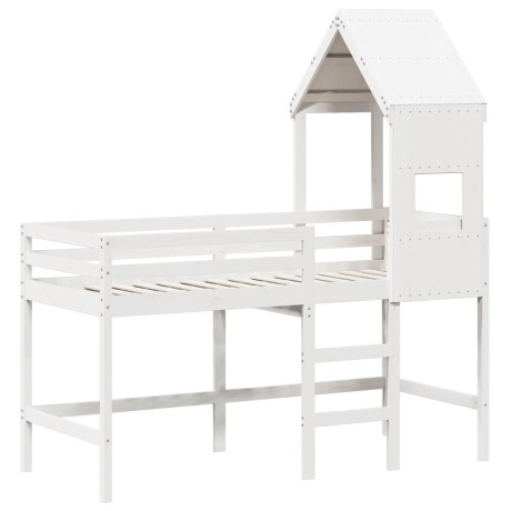 vidaXL Halfhoogslaper met ladder en bedhuis grenenhout wit 90x190 cm afbeelding3 - 1