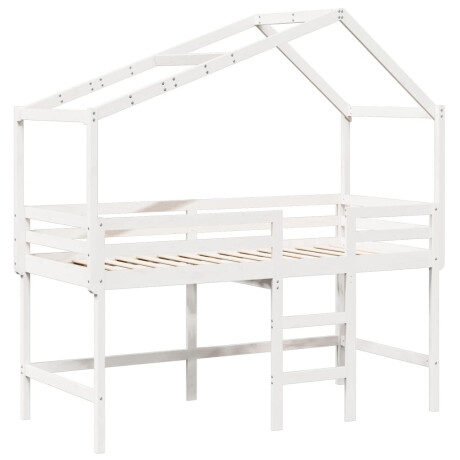 vidaXL Halfhoogslaper met ladder en bedhuis grenenhout wit 90x190 cm afbeelding3 - 1