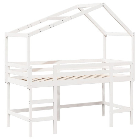 vidaXL Halfhoogslaper met ladder en bedhuis grenenhout wit 90x190 cm afbeelding3 - 1