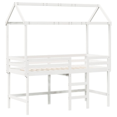 vidaXL Halfhoogslaper met ladder en bedhuis grenenhout wit 90x190 cm afbeelding3 - 1