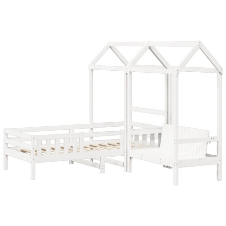 vidaXL Kinderbed met huisje en bankje massief grenenhout wit 80x200 cm afbeelding3 - 1