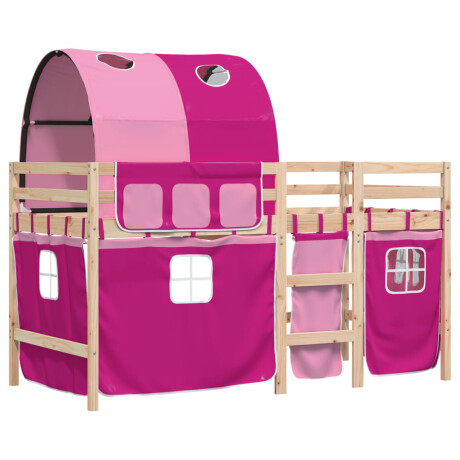 vidaXL Kinderhoogslaper met tunnel 90x190 cm massief grenenhout roze afbeelding3 - 1