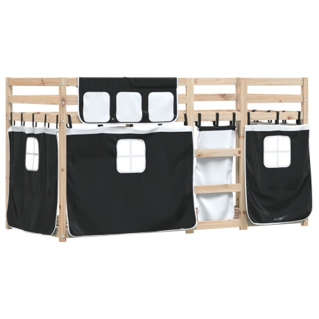 vidaXL Stapelbed met gordijnen 90x190 cm grenenhout wit en zwart afbeelding3 - 1
