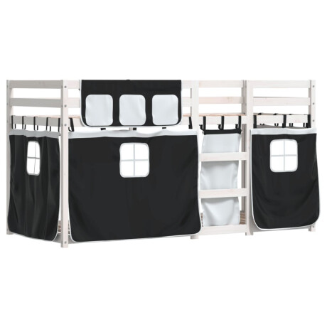 vidaXL Stapelbed met gordijnen 90x190 cm grenenhout wit en zwart afbeelding3 - 1