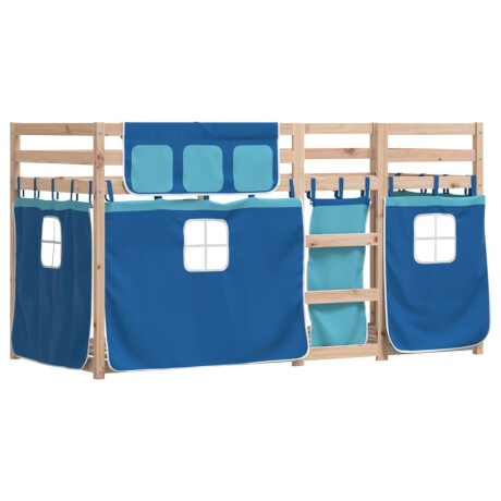 vidaXL Stapelbed met gordijnen 75x190 cm massief grenenhout blauw afbeelding3 - 1