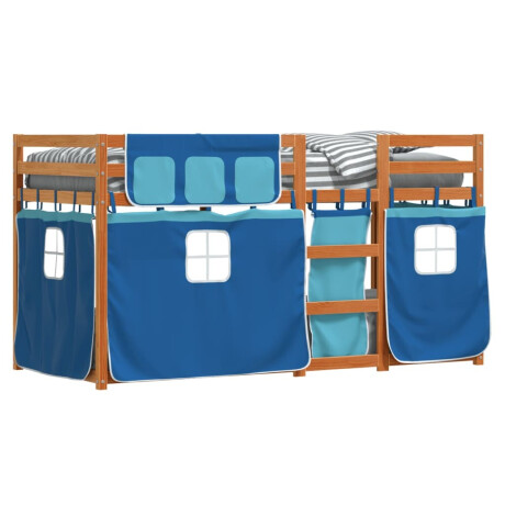 vidaXL Stapelbed met gordijnen 90x190 cm massief grenenhout blauw afbeelding3 - 1