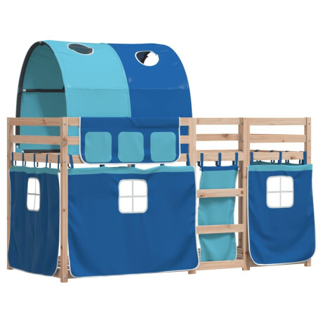 vidaXL Stapelbed met gordijnen 80x200 cm massief grenenhout blauw afbeelding3 - 1