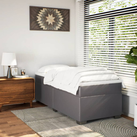 vidaXL Boxspring met matras kunstleer grijs 100x200 cm afbeelding3 - 1