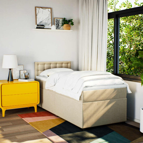 vidaXL Boxspring met matras stof crèmekleurig 100x200 cm afbeelding3 - 1