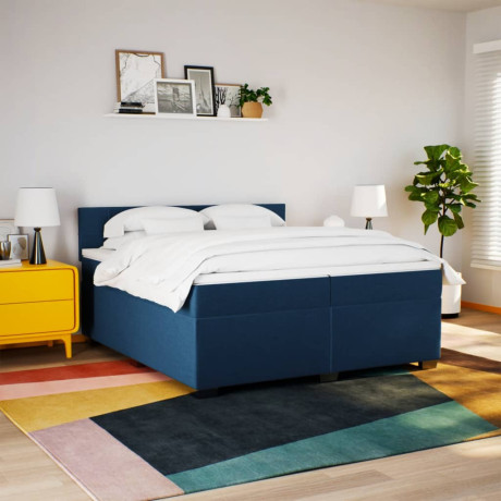 vidaXL Boxspring met matras stof blauw 200x200 cm afbeelding3 - 1