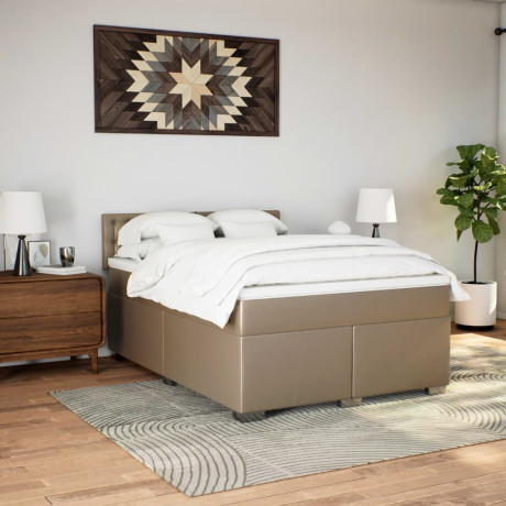 vidaXL Boxspring met matras kunstleer cappuccinokleurig 140x200 cm afbeelding3 - 1