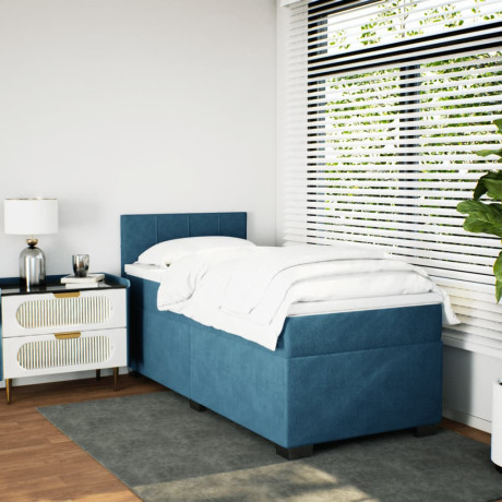 vidaXL Boxspring met matras fluweel donkerblauw 90x190 cm afbeelding3 - 1