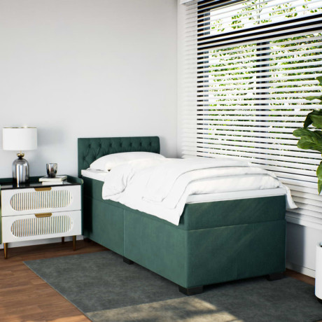 vidaXL Boxspring met matras fluweel donkergroen 100x200 cm afbeelding3 - 1