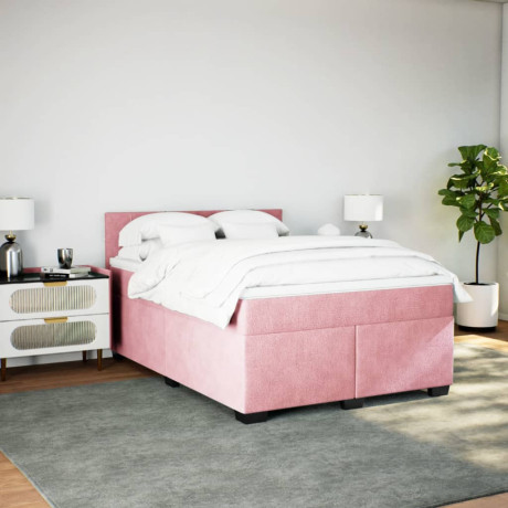 vidaXL Boxspring met matras fluweel roze 140x190 cm afbeelding3 - 1