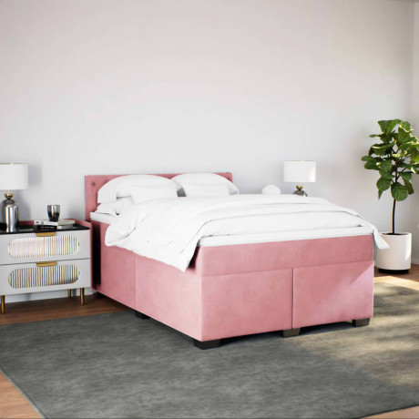 vidaXL Boxspring met matras fluweel roze 140x190 cm afbeelding3 - 1