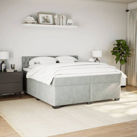 vidaXL Boxspring met matras fluweel lichtgrijs 200x200 cm afbeelding3 - 1