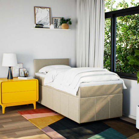 vidaXL Boxspring met matras stof crèmekleurig 100x200 cm afbeelding3 - 1