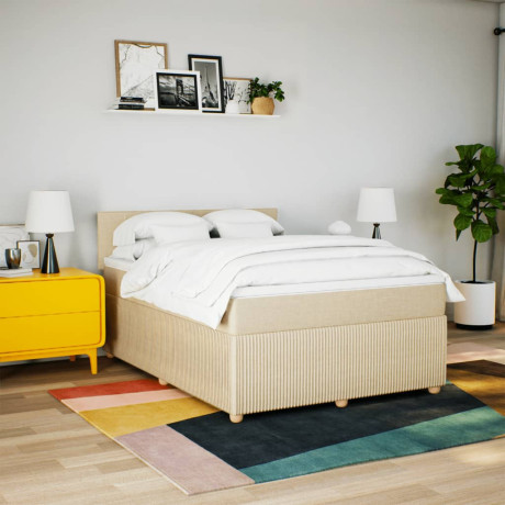 vidaXL Boxspring met matras stof crèmekleurig 140x190 cm afbeelding3 - 1