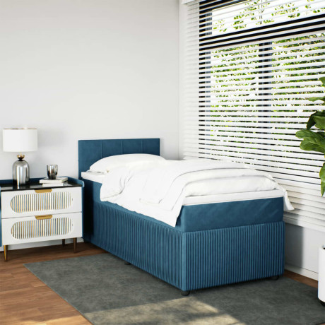 vidaXL Boxspring met matras fluweel blauw 90x190 cm afbeelding3 - 1