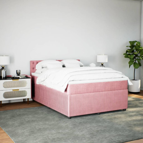 vidaXL Boxspring met matras fluweel roze 140x200 cm afbeelding3 - 1