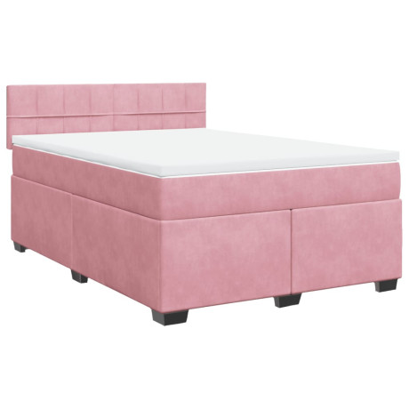 vidaXL Boxspring met matras fluweel roze 140x190 cm afbeelding3 - 1