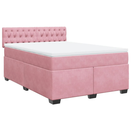 vidaXL Boxspring met matras fluweel roze 140x190 cm afbeelding3 - 1