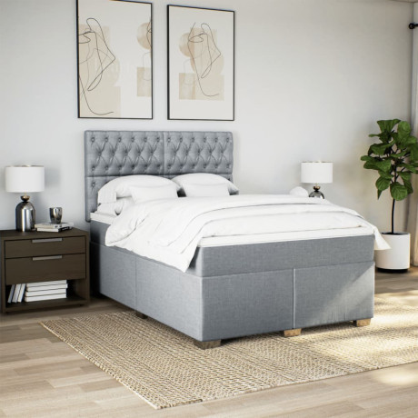 vidaXL Boxspring met matras stof lichtgrijs 140x200 cm afbeelding3 - 1