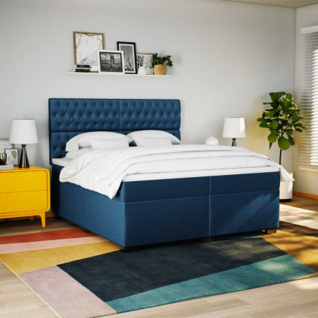 vidaXL Boxspring met matras stof blauw 200x200 cm afbeelding3 - 1