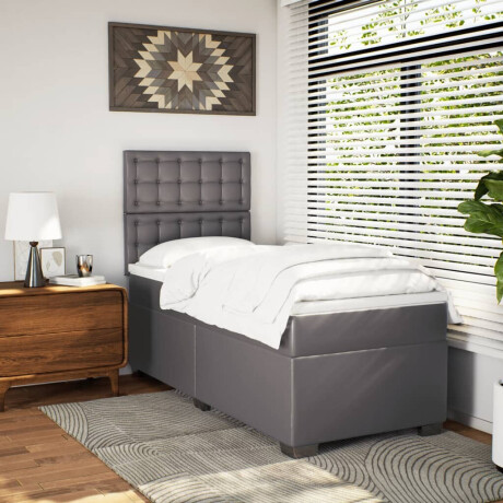 vidaXL Boxspring met matras kunstleer grijs 100x200 cm afbeelding3 - 1