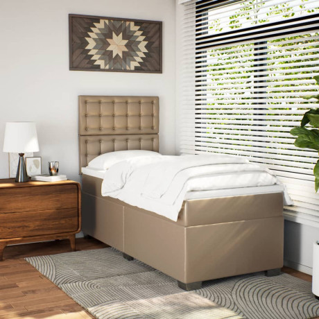 vidaXL Boxspring met matras kunstleer cappuccinokleurig 100x200 cm afbeelding3 - 1
