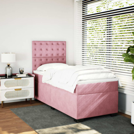 vidaXL Boxspring met matras fluweel roze 80x200 cm afbeelding3 - 1