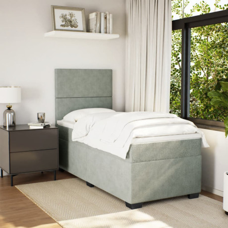 vidaXL Boxspring met matras fluweel lichtgrijs 90x190 cm afbeelding3 - 1