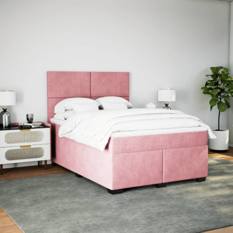 vidaXL Boxspring met matras fluweel roze 140x190 cm afbeelding3 - 1