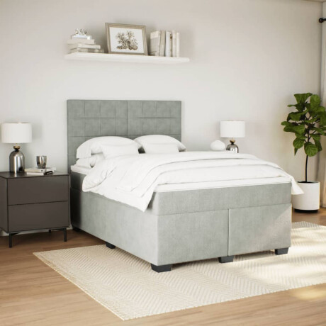 vidaXL Boxspring met matras fluweel lichtgrijs 140x190 cm afbeelding3 - 1