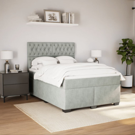 vidaXL Boxspring met matras fluweel lichtgrijs 140x190 cm afbeelding3 - 1