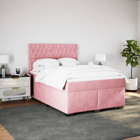 vidaXL Boxspring met matras fluweel roze 140x190 cm afbeelding3 - 1