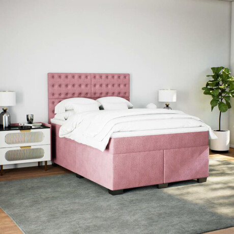 vidaXL Boxspring met matras fluweel roze 160x200 cm afbeelding3 - 1