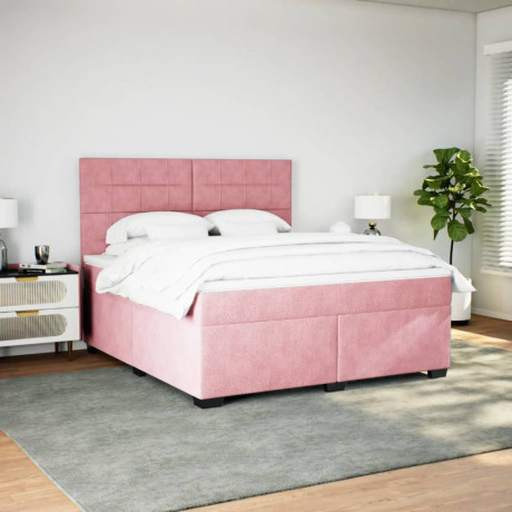 vidaXL Boxspring met matras fluweel roze 200x200 cm afbeelding3 - 1