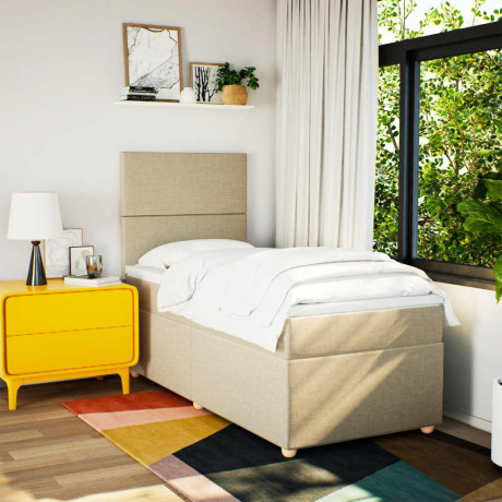 vidaXL Boxspring met matras stof crèmekleurig 90x190 cm afbeelding3 - 1