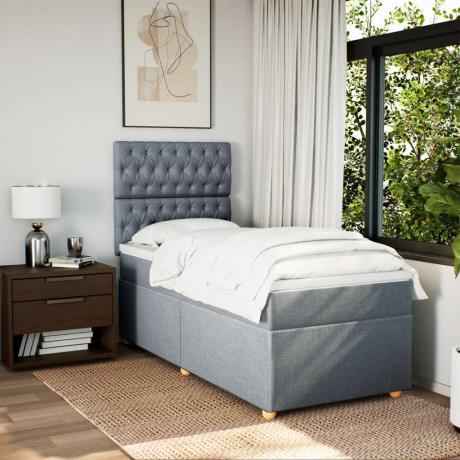 vidaXL Boxspring met matras stof lichtgrijs 90x190 cm afbeelding3 - 1