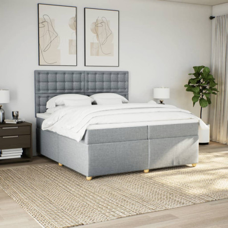 vidaXL Boxspring met matras stof lichtgrijs 200x200 cm afbeelding3 - 1