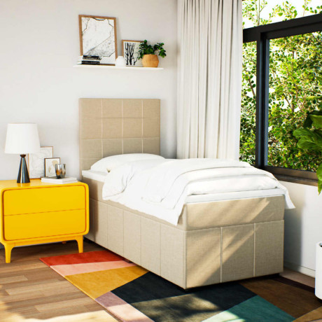 vidaXL Boxspring met matras stof crèmekleurig 90x190 cm afbeelding3 - 1