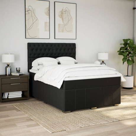 vidaXL Boxspring met matras stof zwart 160x200 cm afbeelding3 - 1