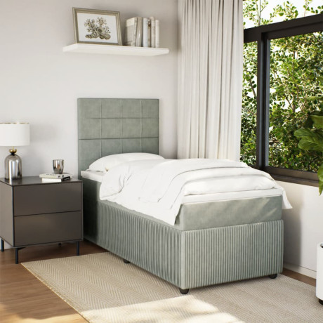 vidaXL Boxspring met matras fluweel lichtgrijs 80x200 cm afbeelding3 - 1