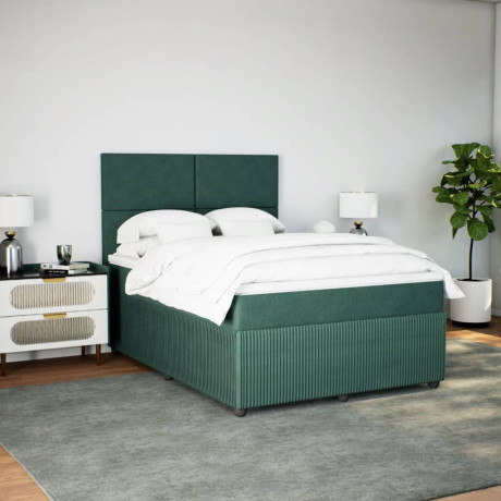 vidaXL Boxspring met matras fluweel donkergroen 140x190 cm afbeelding3 - 1